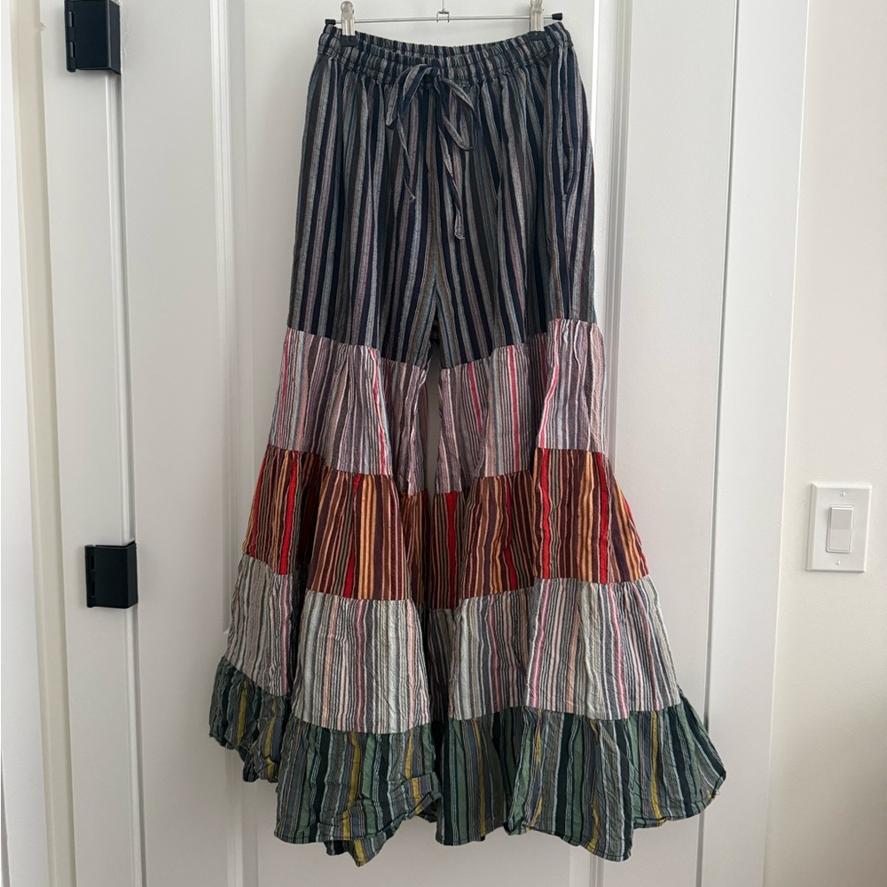 Bohemian Tiered Striped Wide Leg Flowy Pants 100% cotton, like new